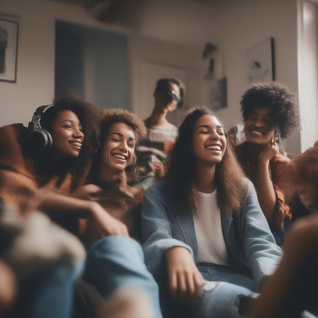 A group of friends listening to music together