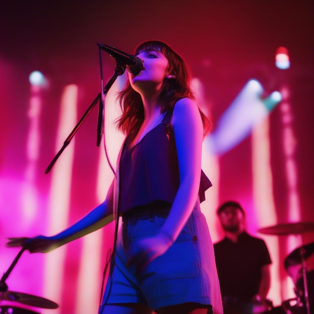 Chvrches performing their synth-pop hits at the 2019 Forecastle Festival