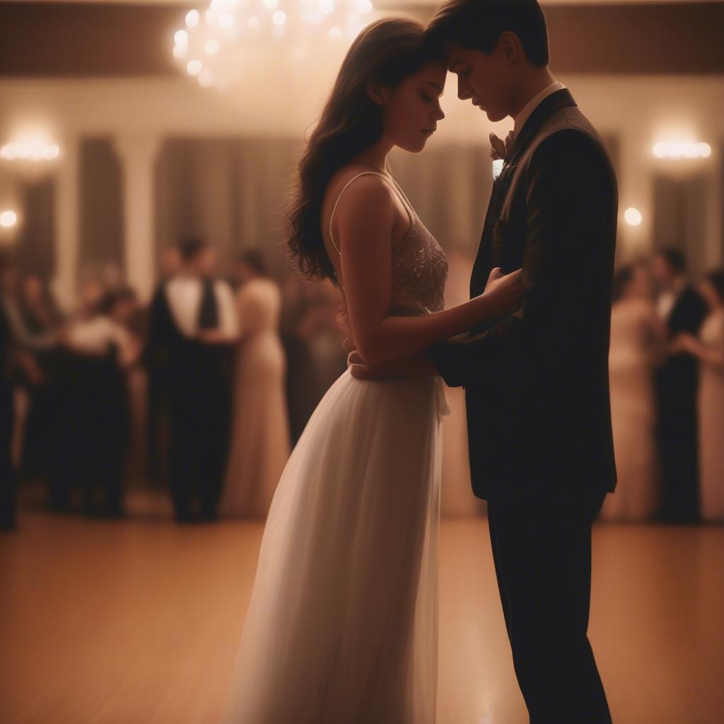 Couples slow dancing at a prom