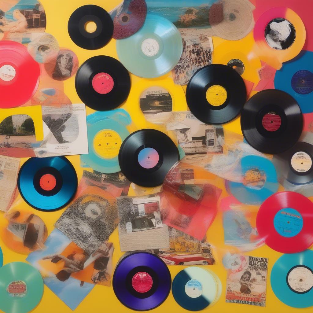 A collection of vinyl records featuring classic summer hits.