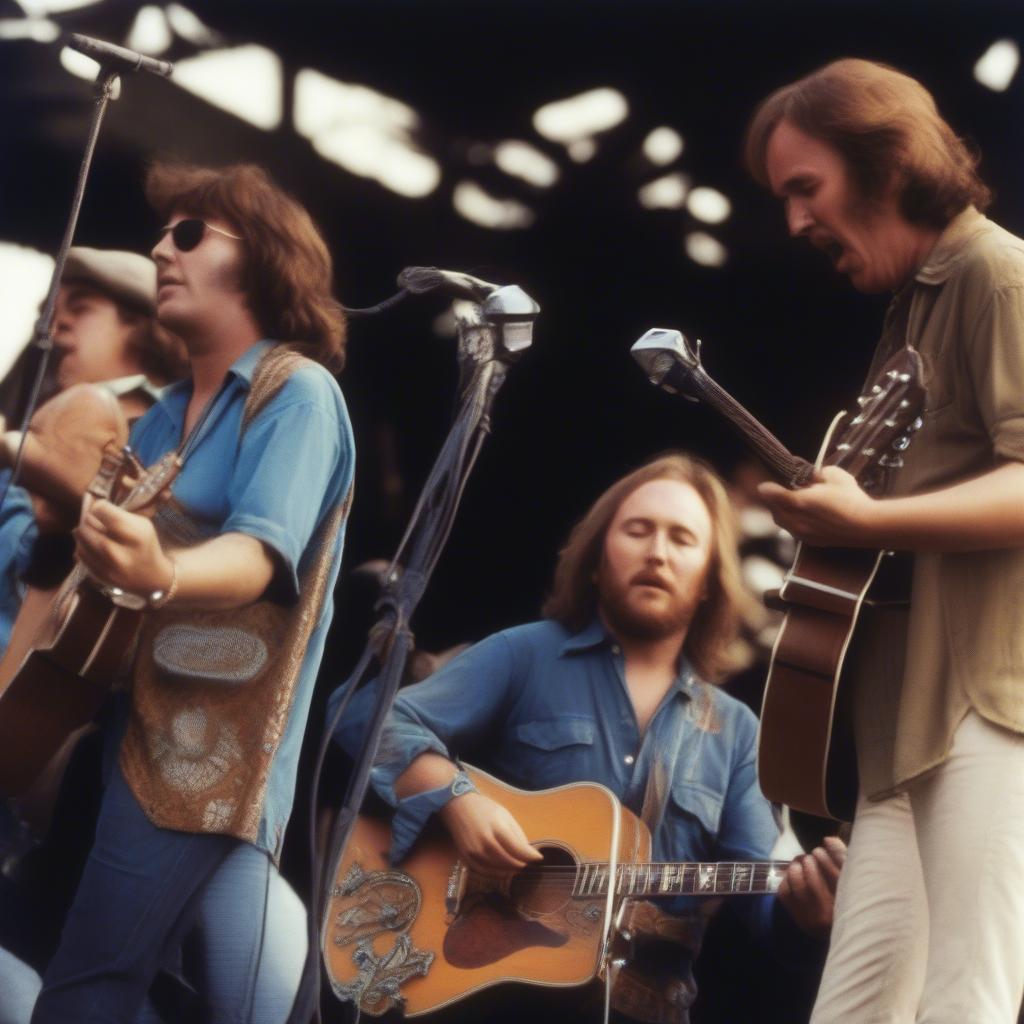 Crosby, Stills, Nash & Young performing at Woodstock