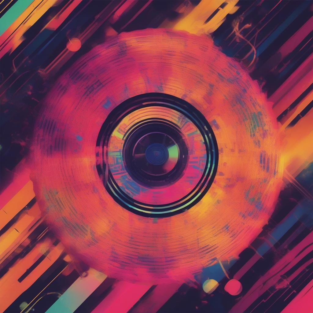 A colorful music visualizer pulsating with dynamic shapes and patterns, synced to a fast-paced electronic beat.