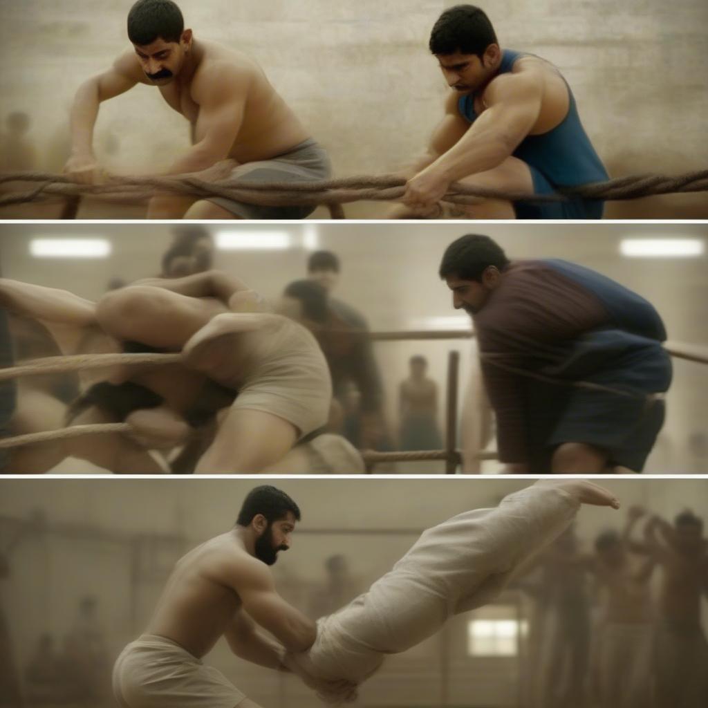 Wrestlers training intensely in Dangal