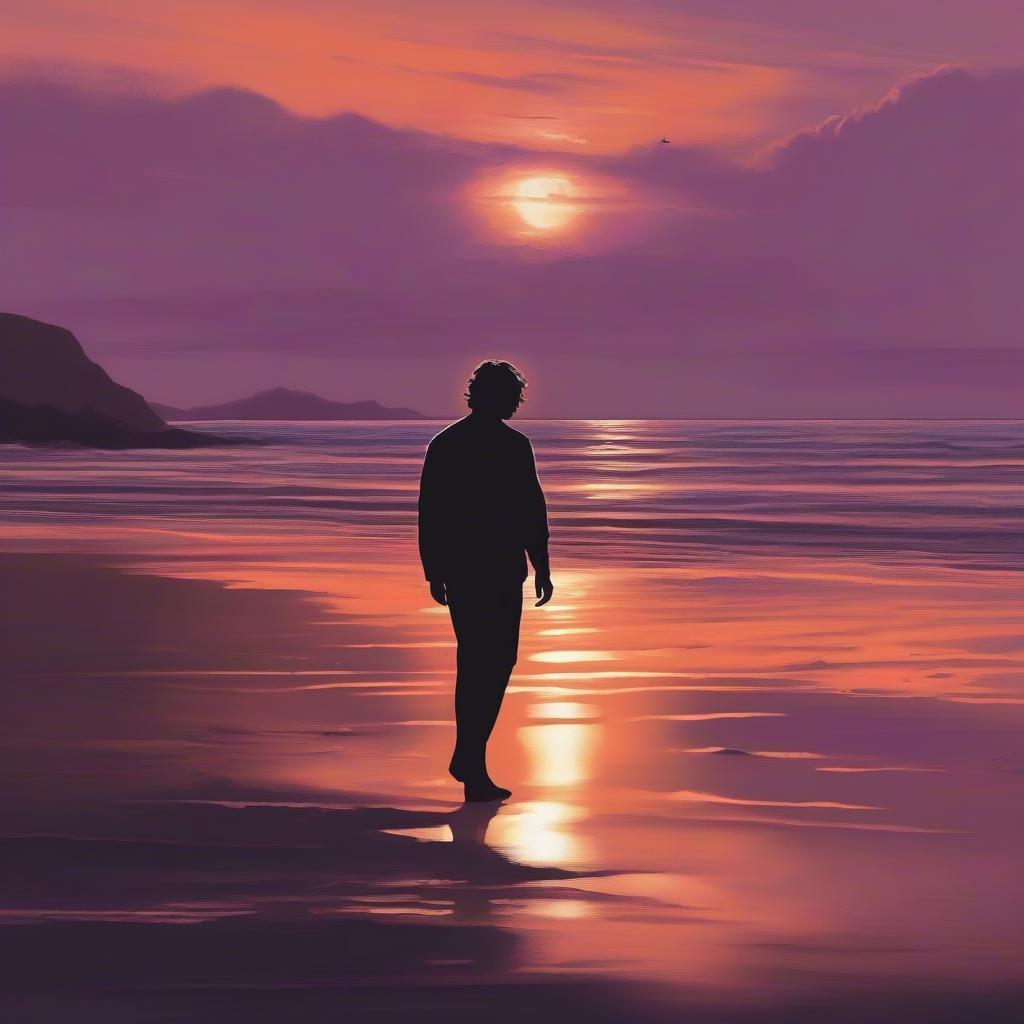 A still from the music video for Dean Lewis's "Waves," showing him walking along a desolate beach.