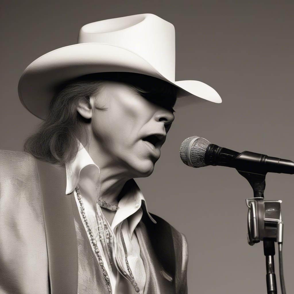 Dwight Yoakam Singing into a Microphone