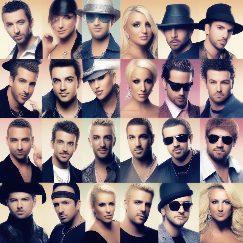 Early 2000s Pop Icons: A montage of Britney Spears, Christina Aguilera, *NSYNC, and Backstreet Boys.