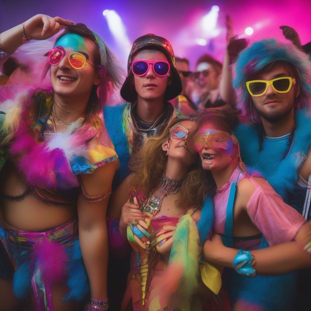 Attendees showcase their festival fashion at an EDM event in 2017