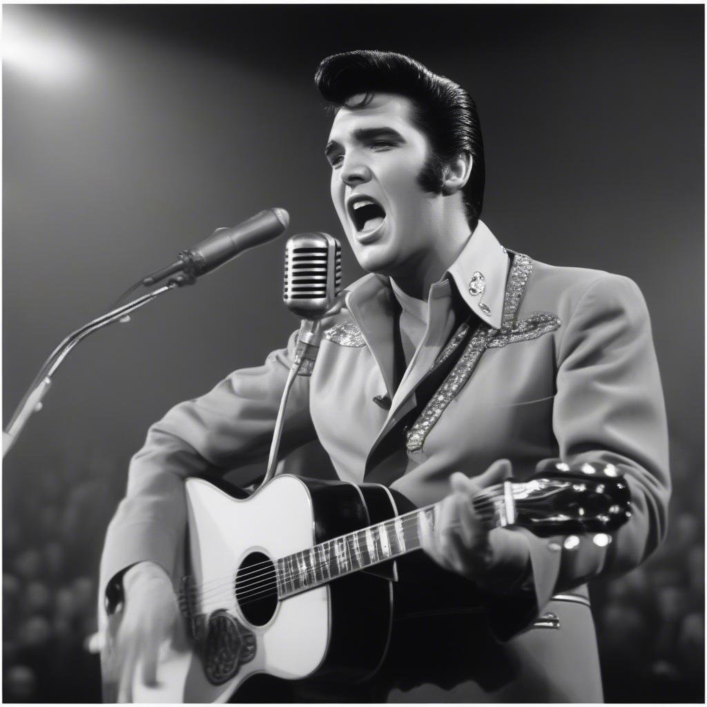 Elvis Presley performing live on stage in 1956