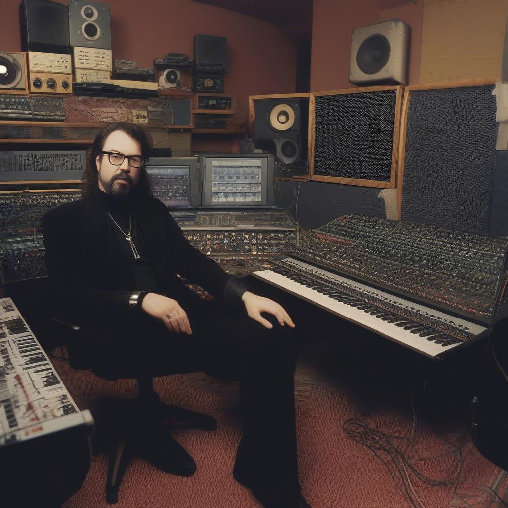 Dave Stewart, guitarist and producer of Eurythmics, in the studio