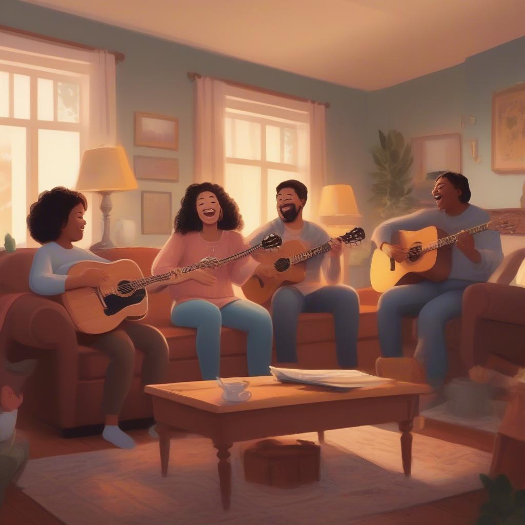 Family singing upbeat Christian songs together