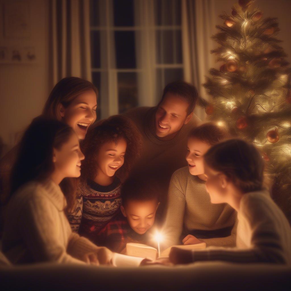 Family Singing Christmas Carols around the Tree