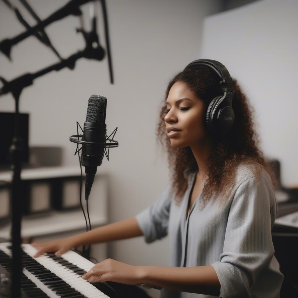 Female Christian Singer Recording in Studio