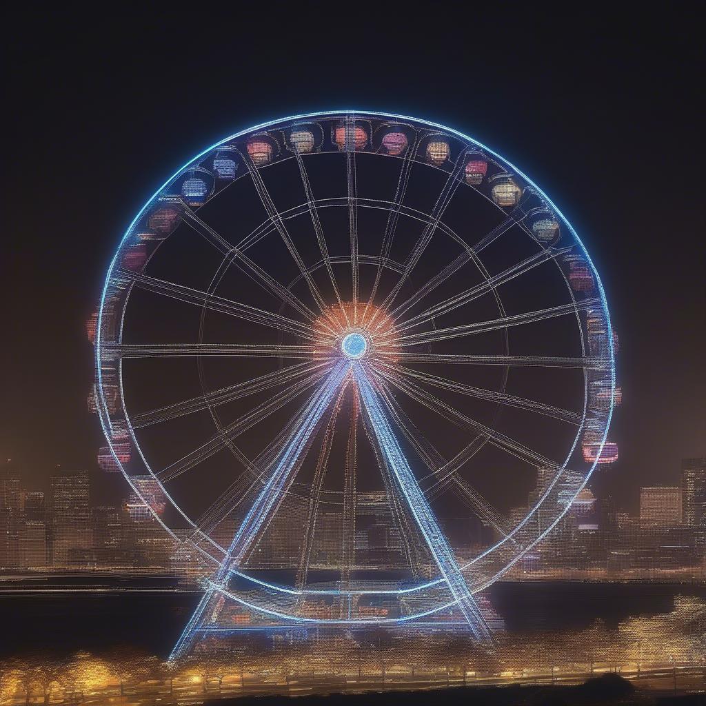 Ferris wheel against a vibrant city nightscape