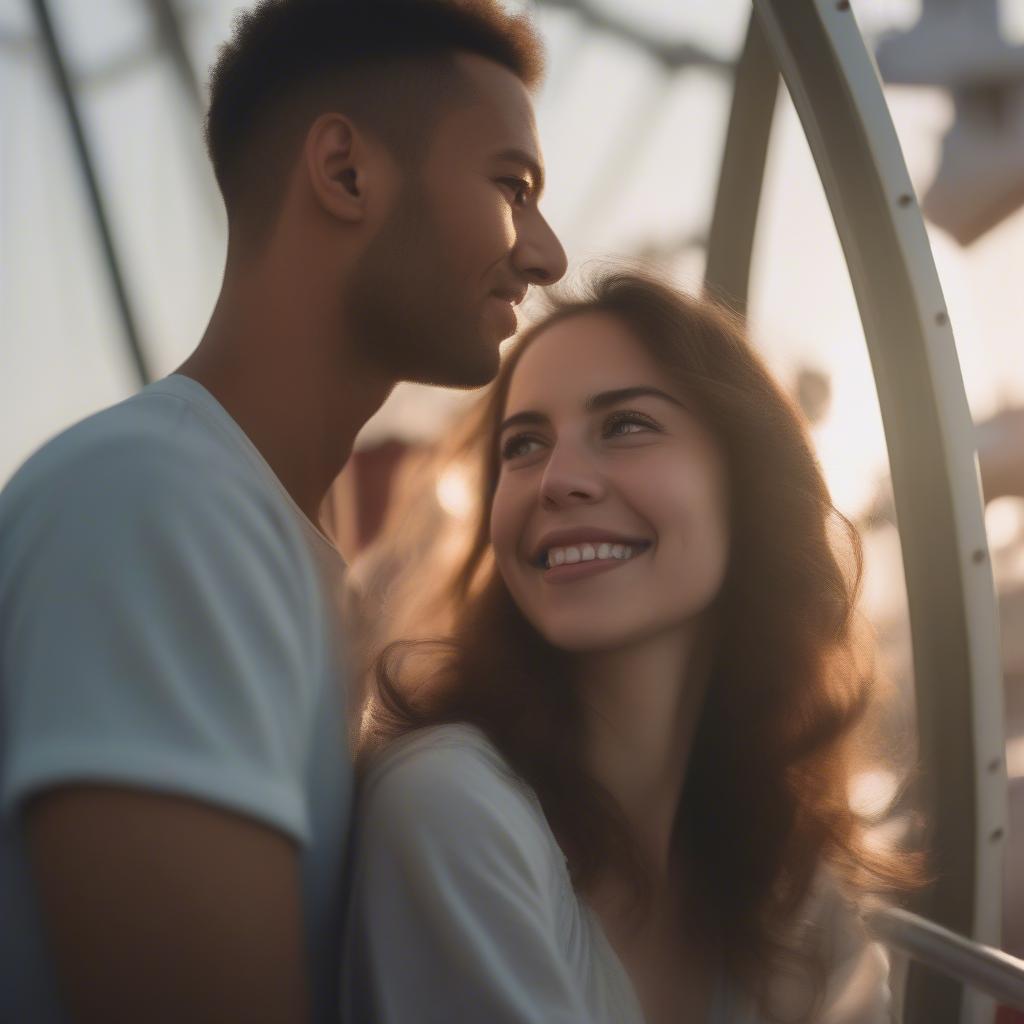 Romantic couple on a Ferris wheel