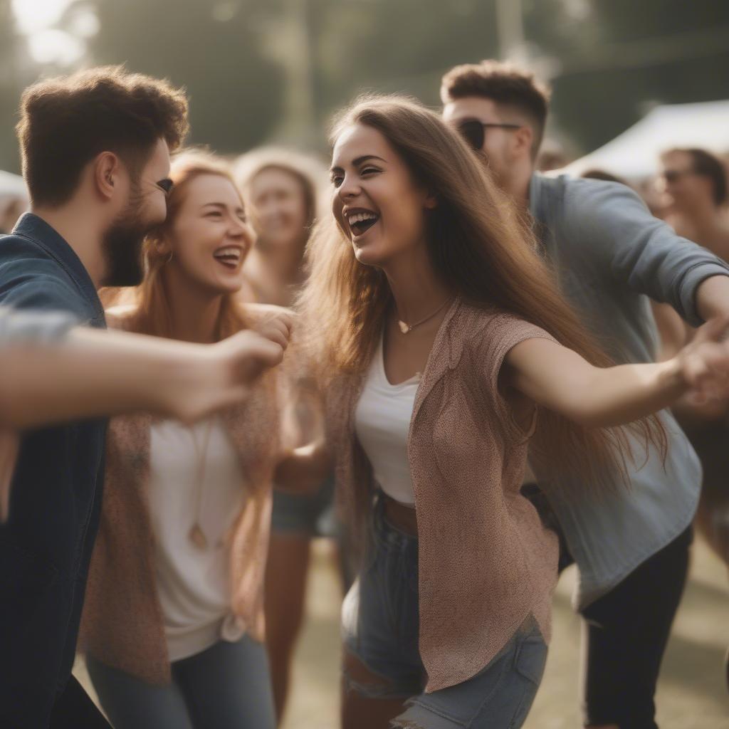 Festival attendees dancing and enjoying the music