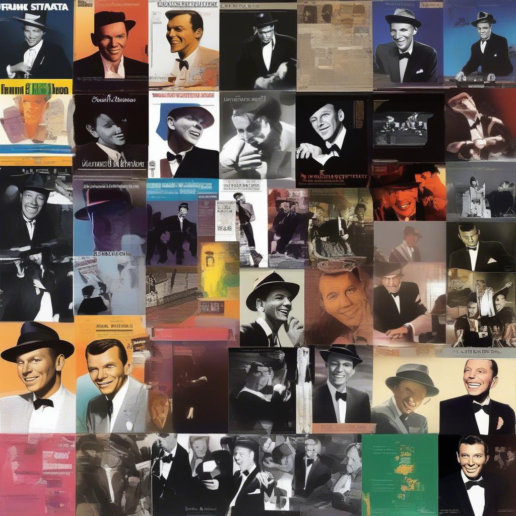 A collage of various Frank Sinatra album covers, showcasing his different musical styles and eras throughout his career.