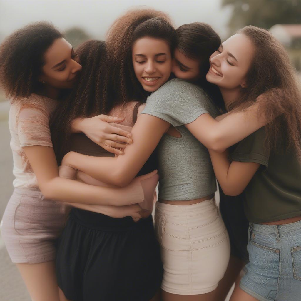 Friends hugging on the last day of school