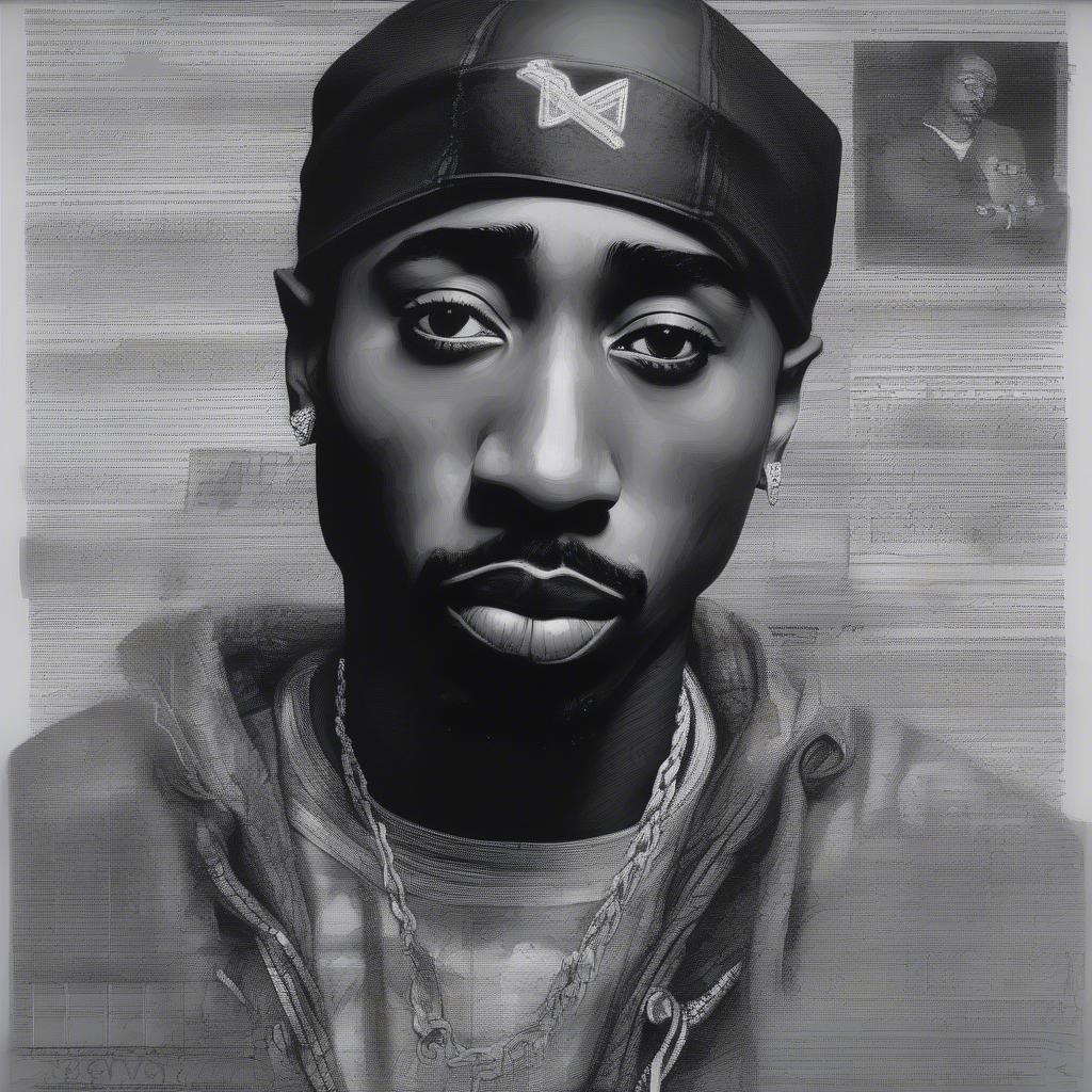 2Pac with a thoughtful expression, representing the deeper themes within gangsta rap