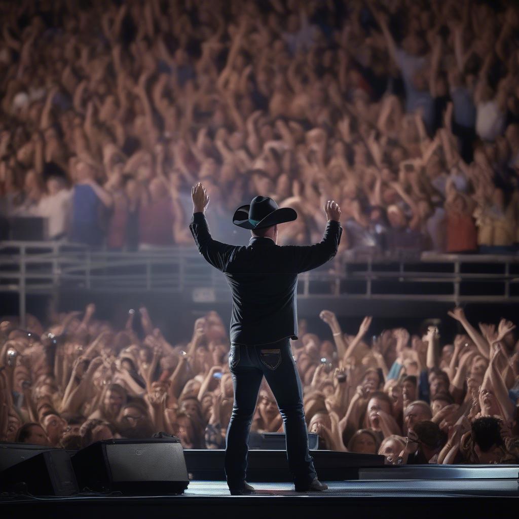 Garth Brooks singing "Friends in Low Places" with a crowd