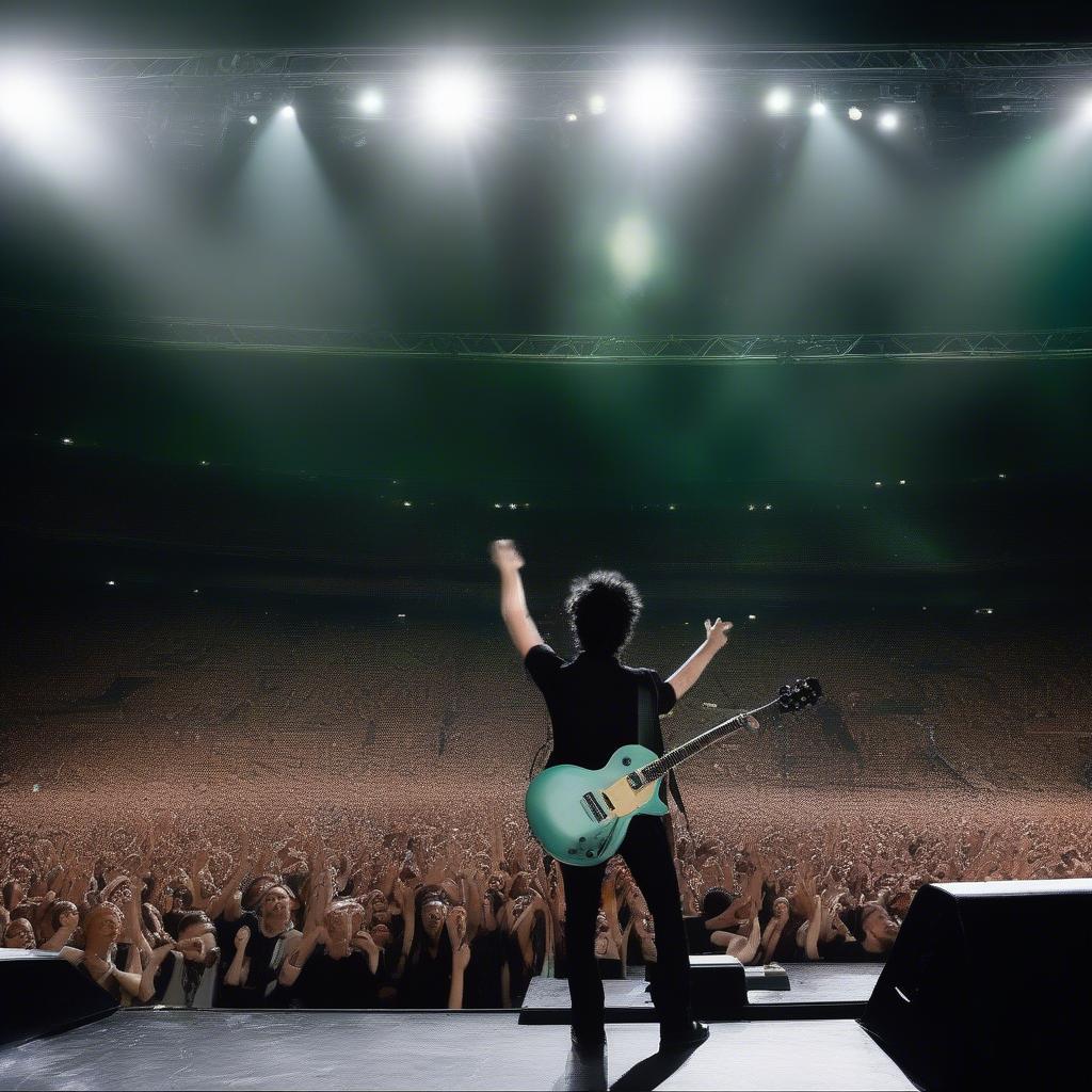 Green Day performing live in a stadium