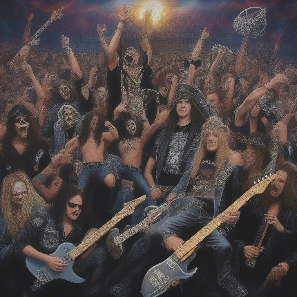 Heavy Metal Culture: Images of fans at concerts, album art, and band merchandise