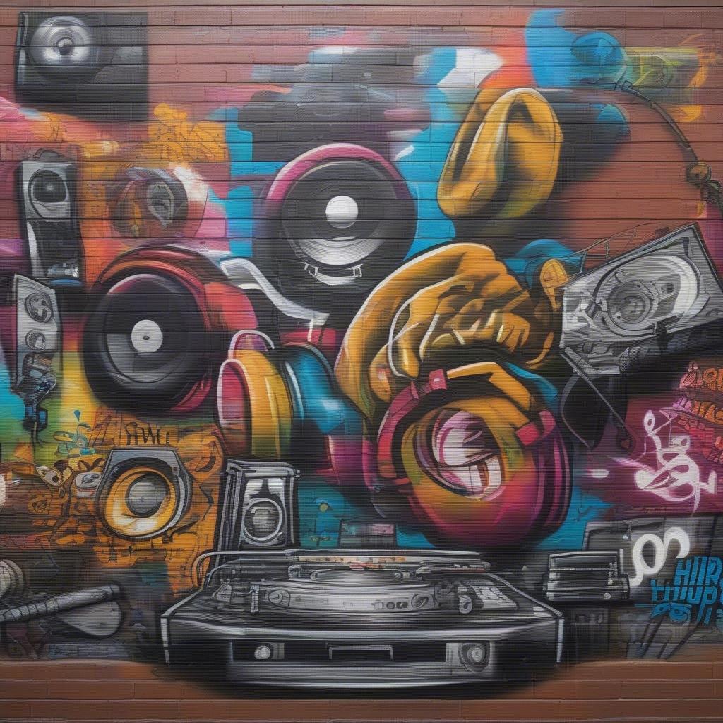 Hip Hop Graffiti Art Mural on a Brick Wall