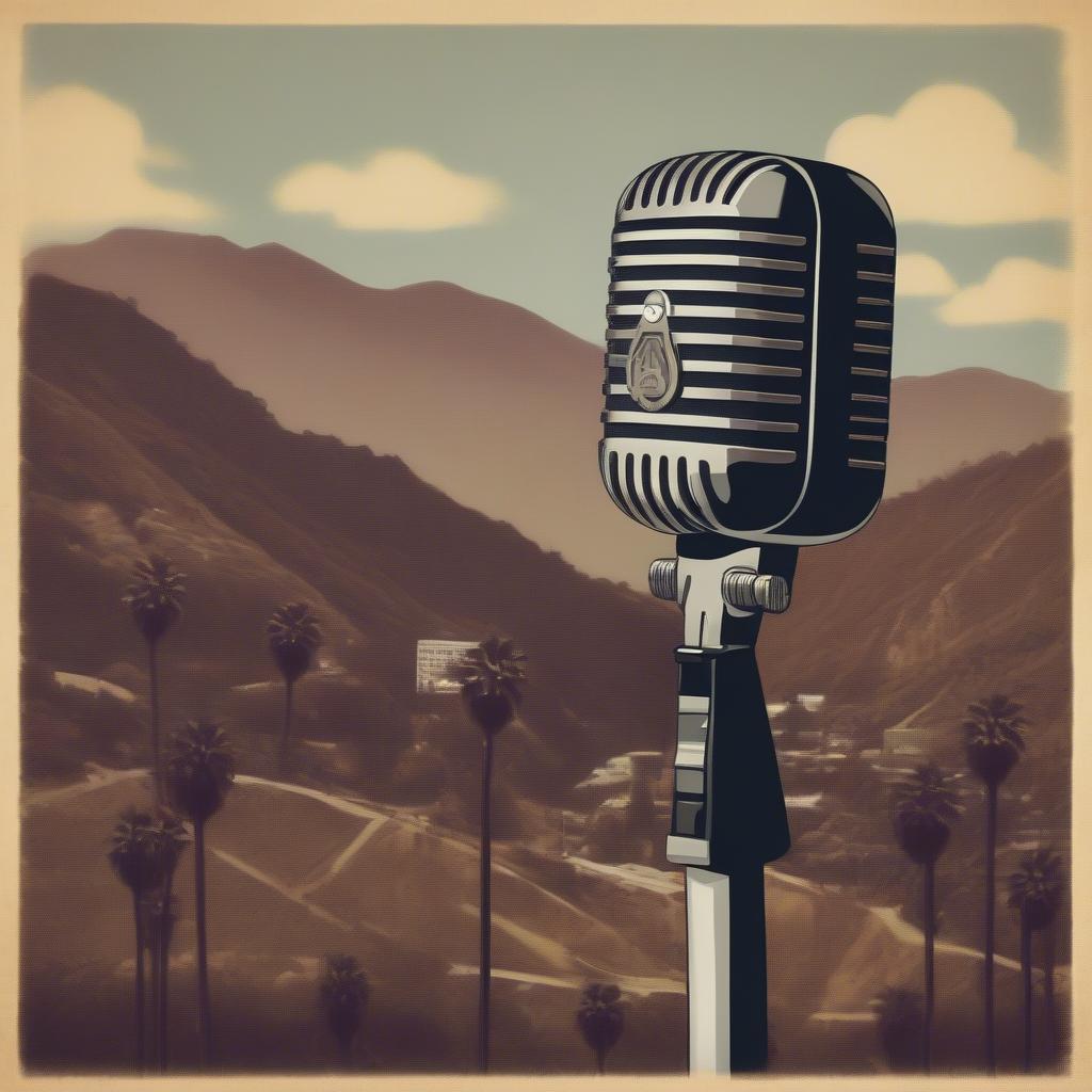 Hollywood Sign and Vintage Microphone