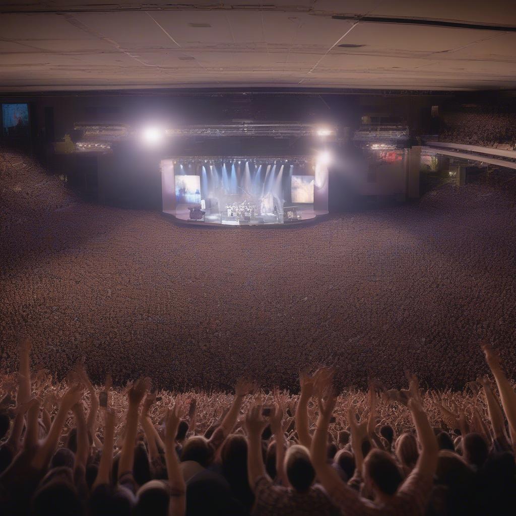 Jason Mraz performing at a live concert with a large, enthusiastic crowd