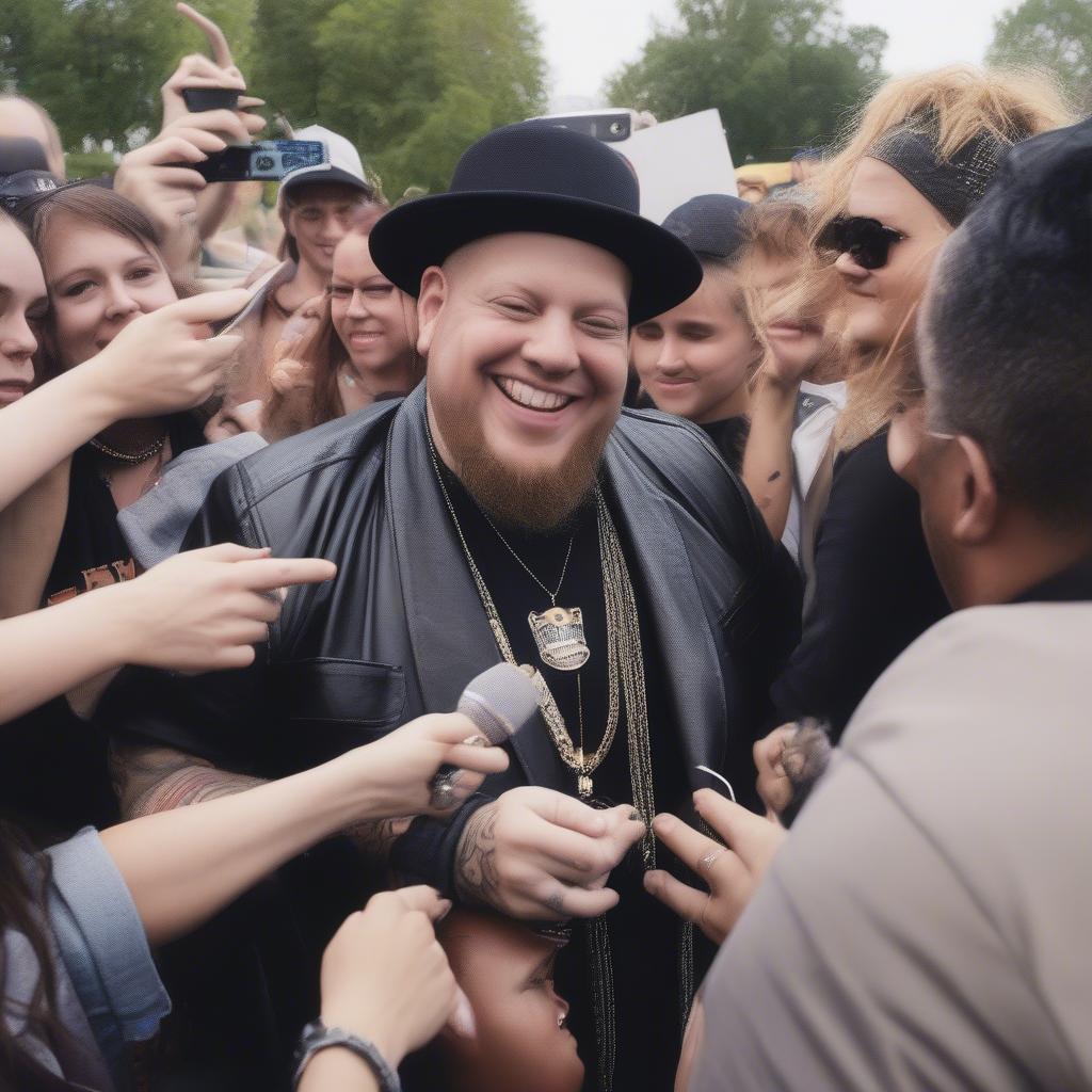 Jelly Roll meeting and interacting with fans, signing autographs.