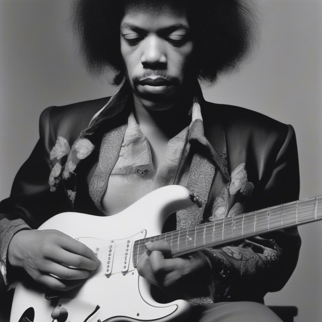 Jimi Hendrix playing his Fender Stratocaster