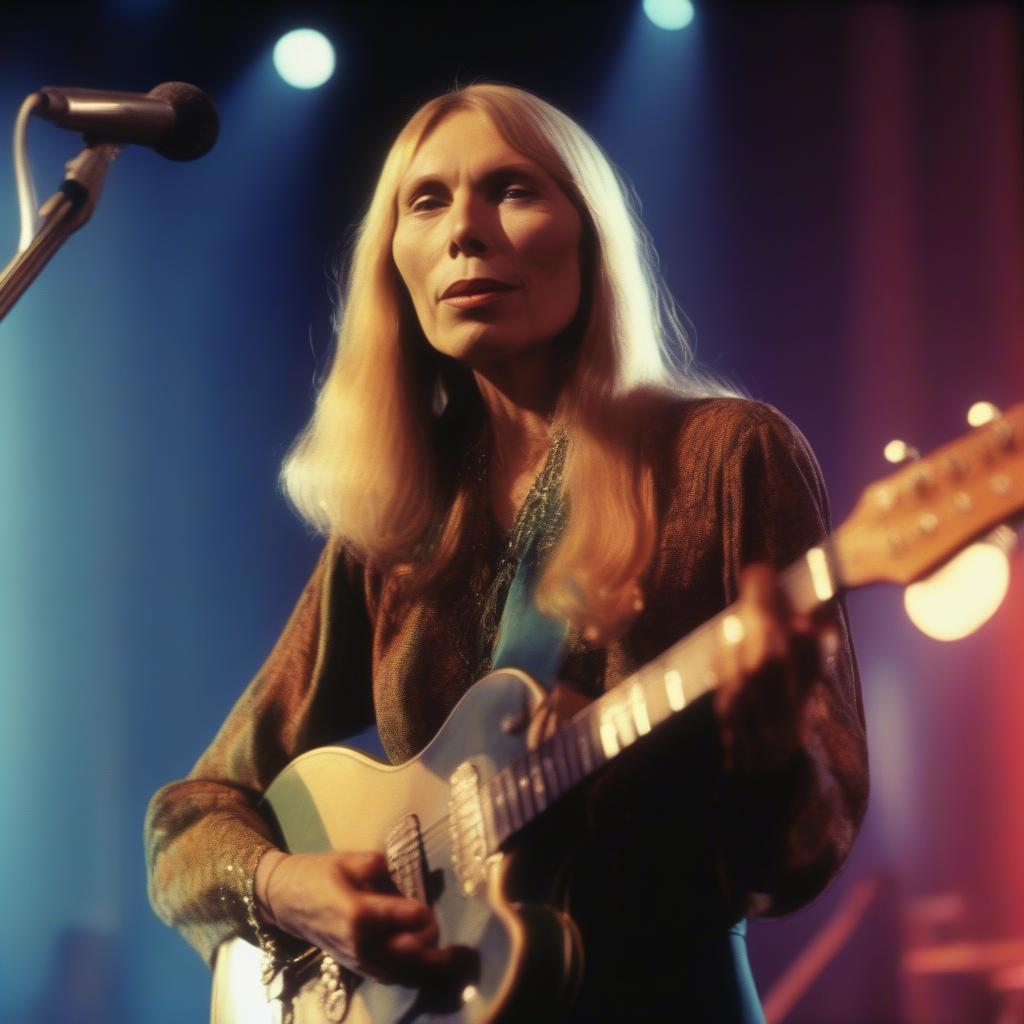 Joni Mitchell performing live on stage