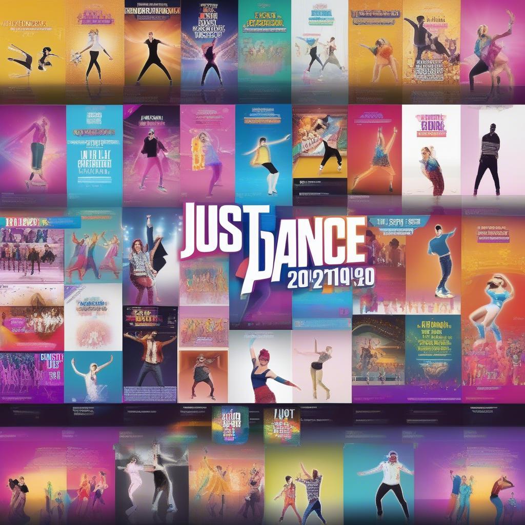 Various Just Dance gameplay scenarios, showing different song styles and difficulty levels.