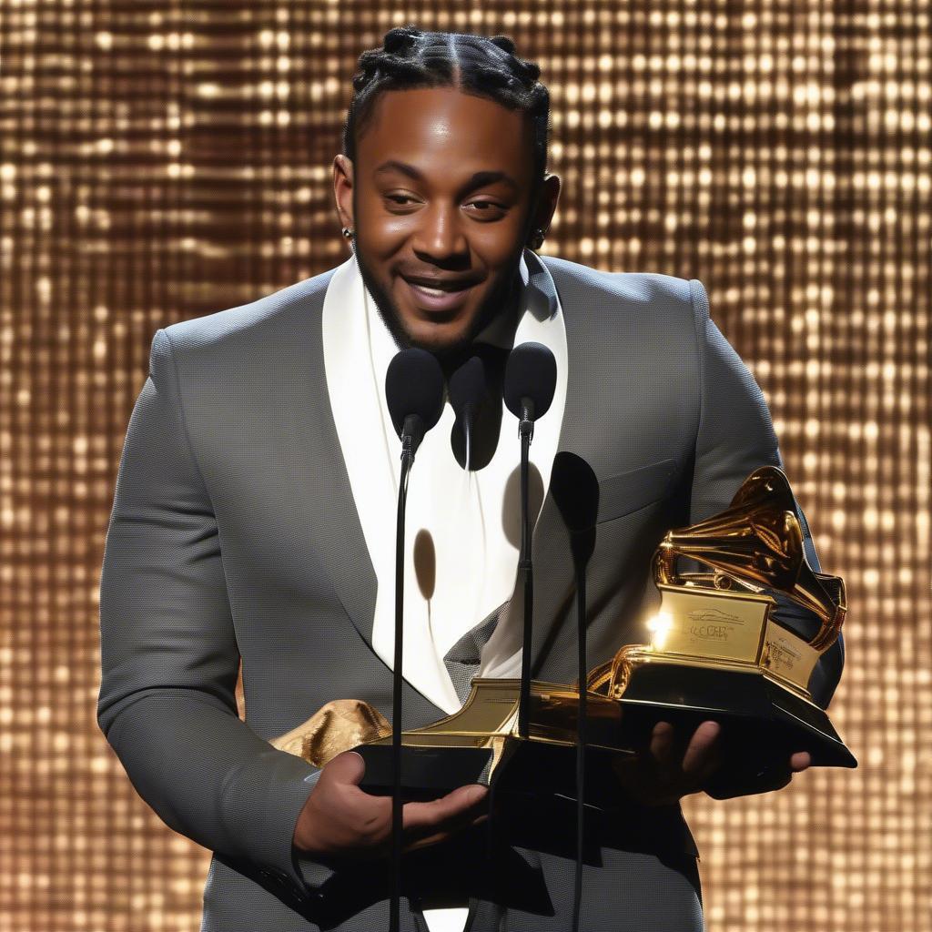 Kendrick Lamar Accepting a Grammy Award