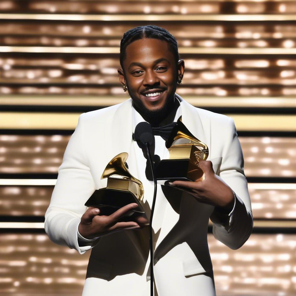 Kendrick Lamar Accepting a Grammy Award