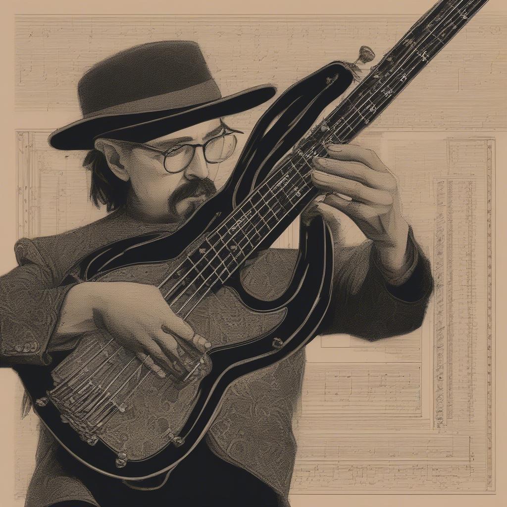 Close-up of Les Claypool's hands demonstrating his unique bass playing technique, which combines slapping, tapping, and flamenco-inspired strumming.