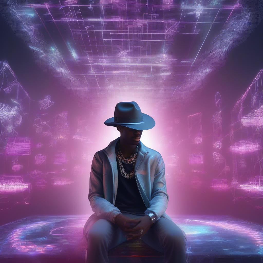 Lil Nas X Future of Music: A futuristic image of Lil Nas X surrounded by holographic musical notes and digital interfaces, symbolizing his innovative approach to music and his potential to shape the future of the industry.