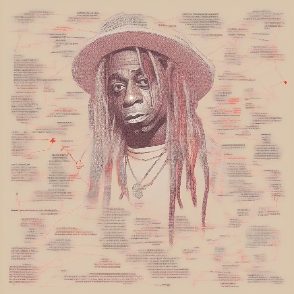 Image depicting Lil Wayne's lyrical genius and wordplay through visual representations of metaphors and rhyme schemes