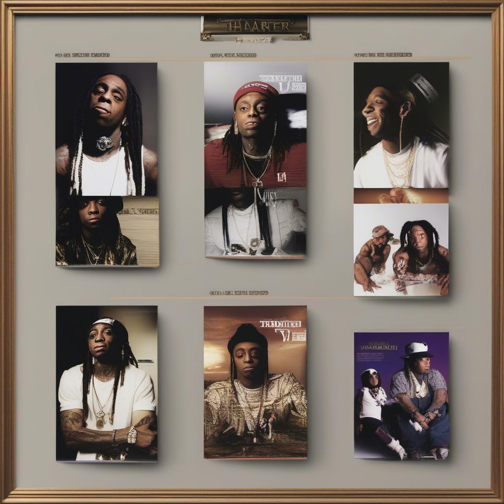 Album covers of the Tha Carter series lined up chronologically.