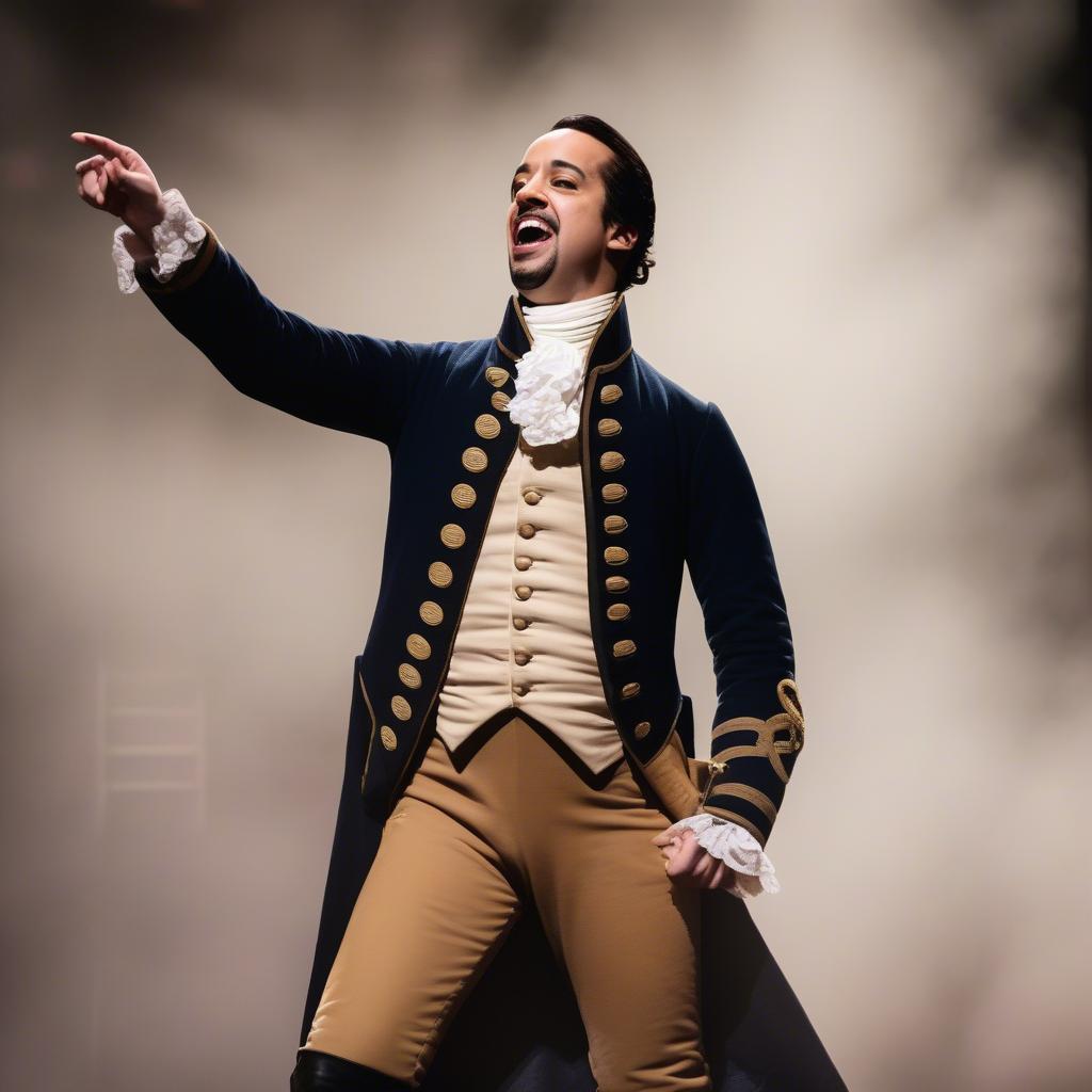 Lin-Manuel Miranda performing as Alexander Hamilton on stage.