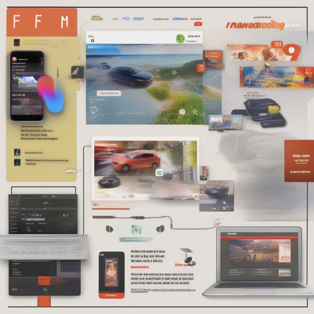 Listening to 99.5 Play FM - An image depicting various ways to listen to 99.5 Play FM, including a car radio, a smartphone with the Play FM app, and a laptop streaming the station online.