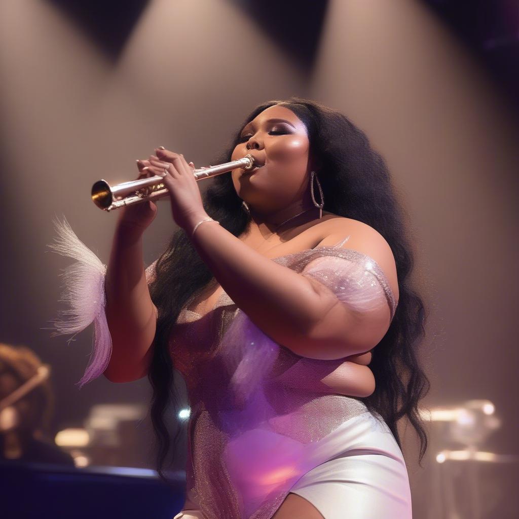 Lizzo playing the flute on stage