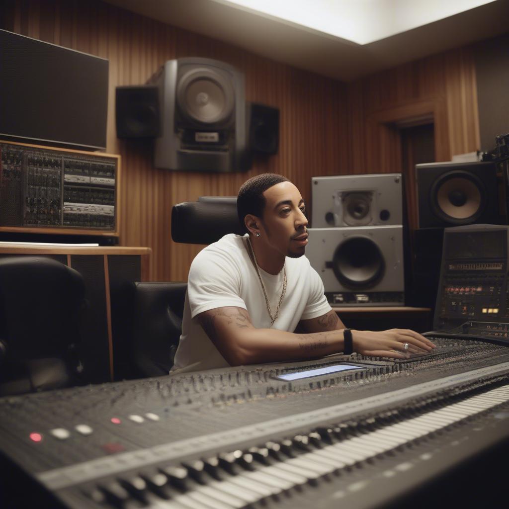 Ludacris working in the recording studio