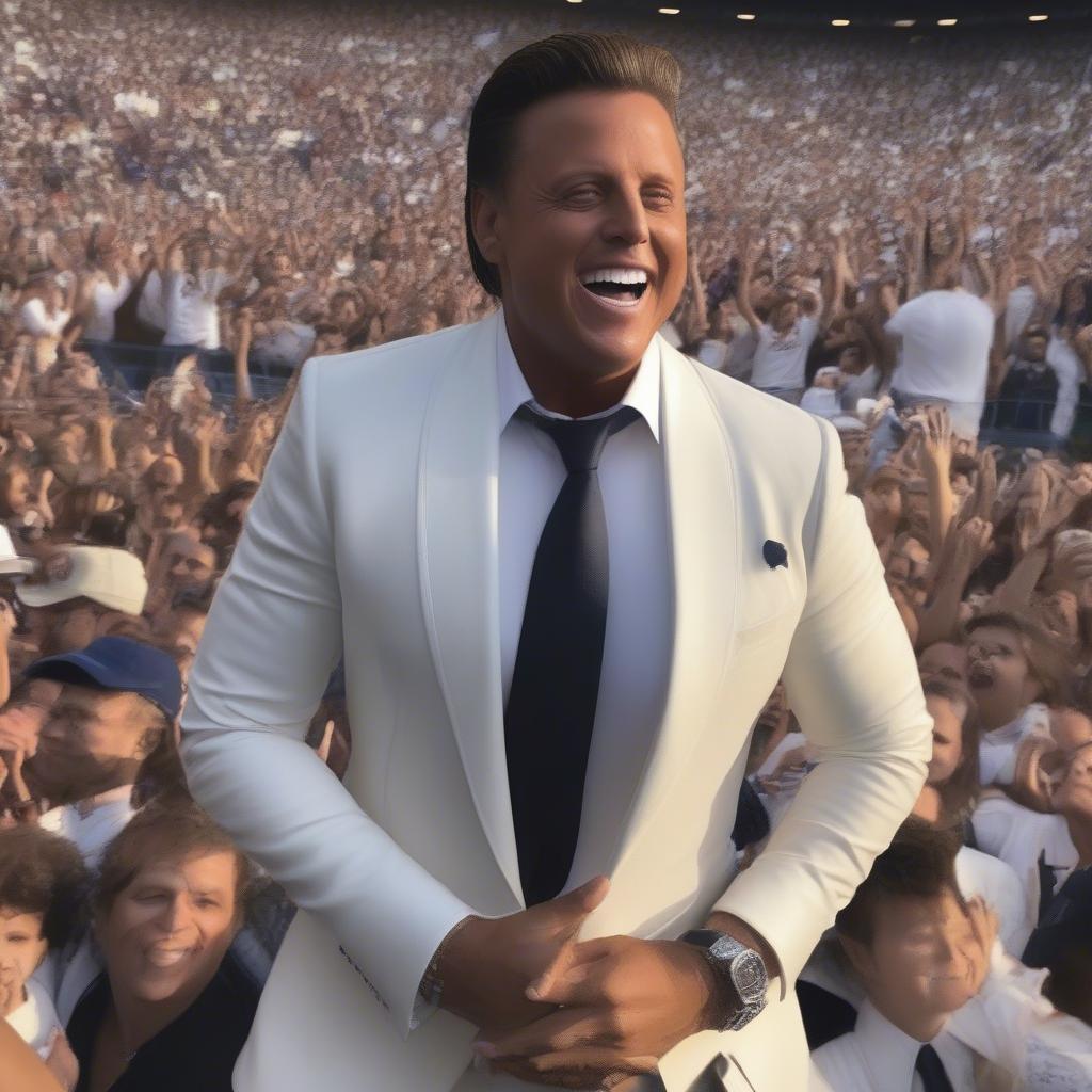 Luis Miguel interacting with fans during a meet and greet, smiling and signing autographs.