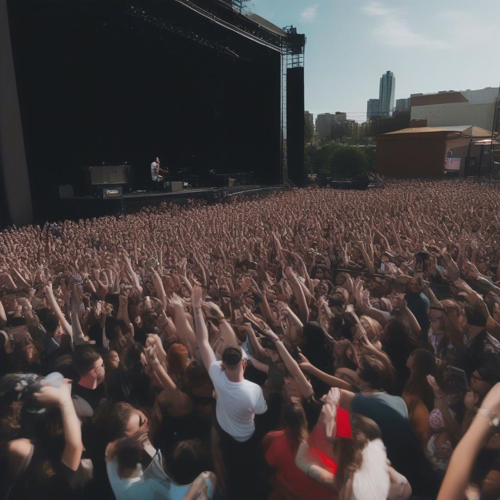 Mac Miller fans enjoying his concert, cheering and singing along.