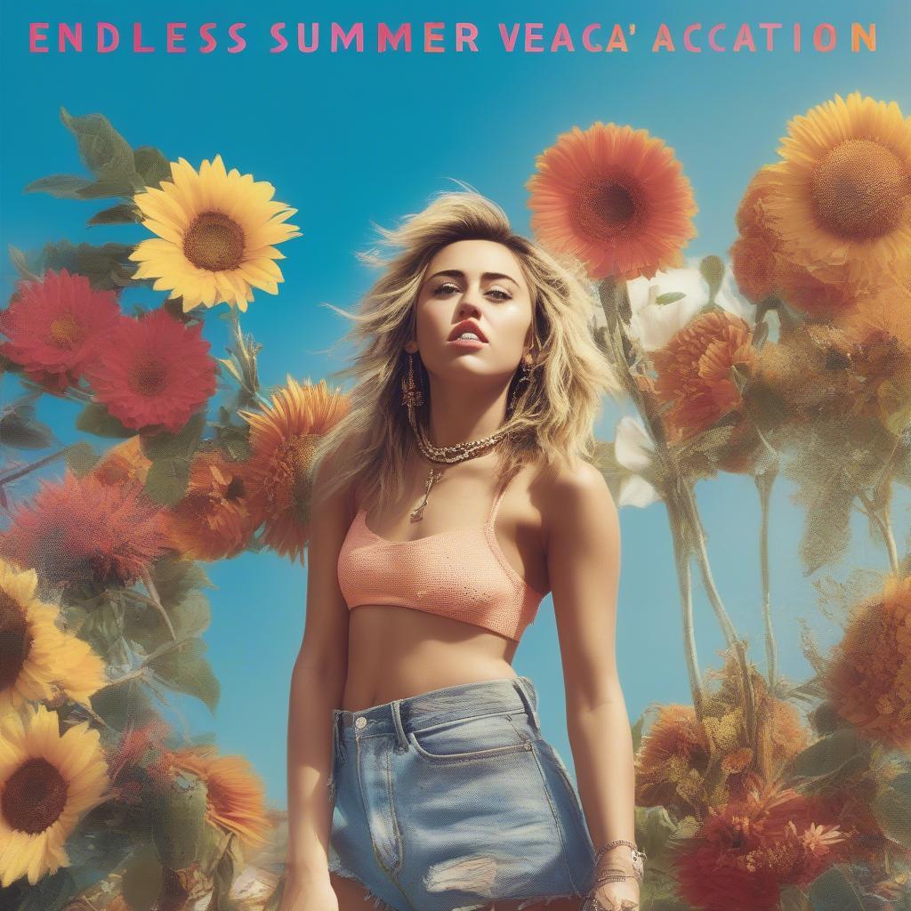 The album cover for Miley Cyrus's "Endless Summer Vacation," featuring her suspended in the air against a blue backdrop.