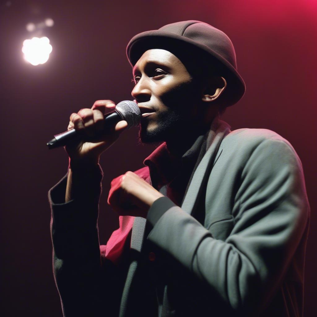 Mos Def energetically engaging the crowd during a live performance