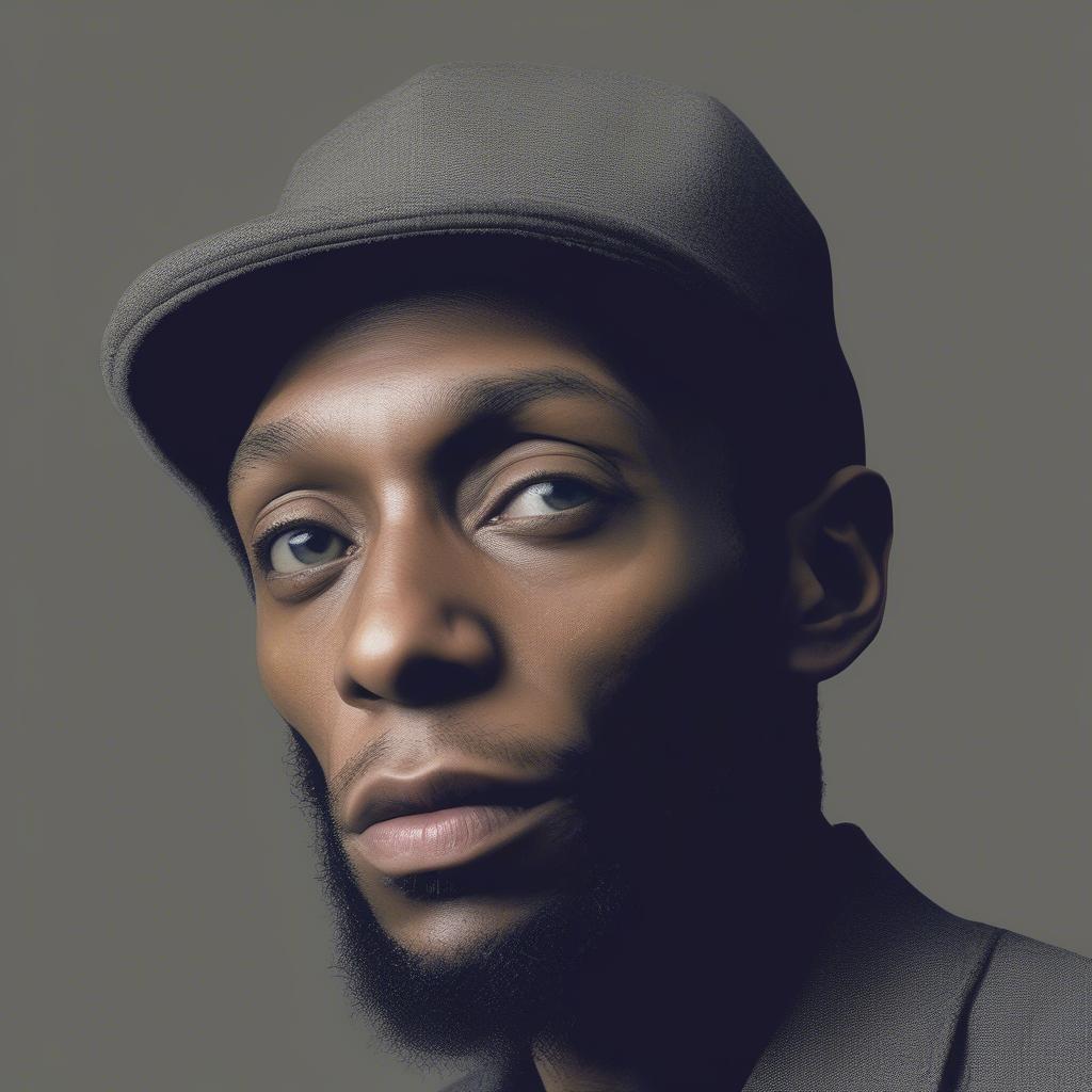 A close-up portrait of Mos Def highlighting his expressive eyes and contemplative demeanor