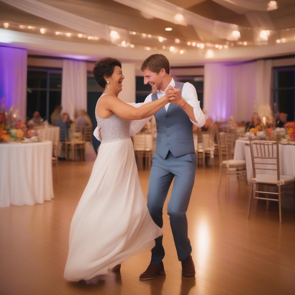 Mother and Son Sharing a Joyful Dance at a Wedding