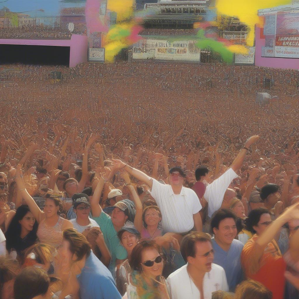 People enjoying live music at a concert in 2004.