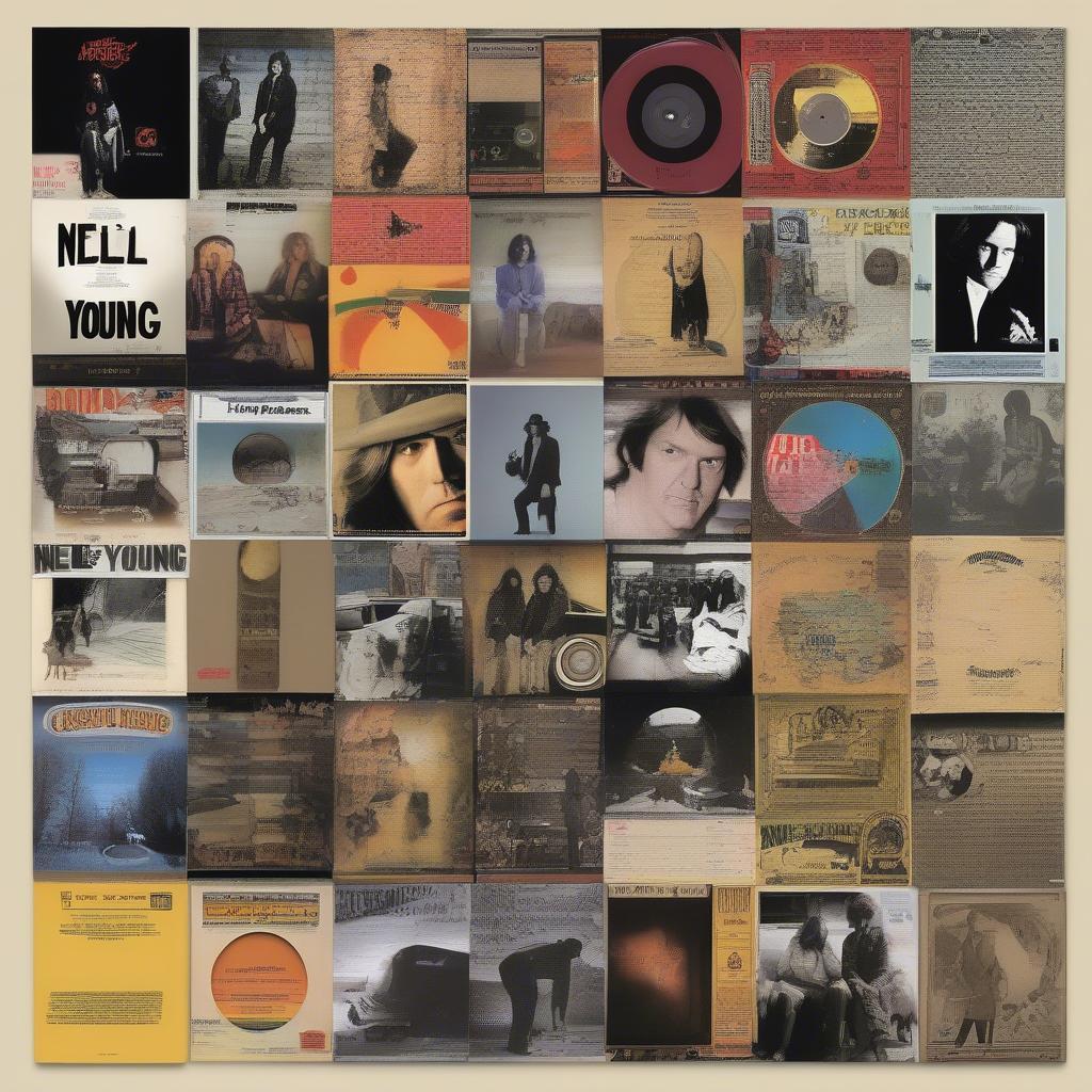 A collage of Neil Young's album covers